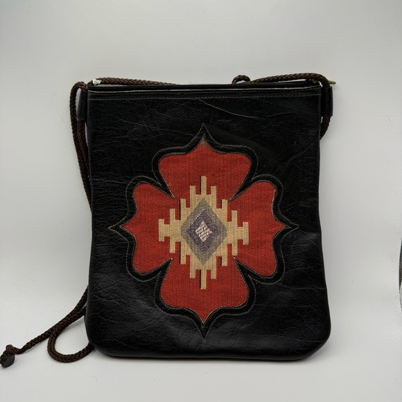 Source Unknown Handbags - Vintage Leather And Hand Embroidered Passport Crossbody Purse 9x7.5 Inches Women